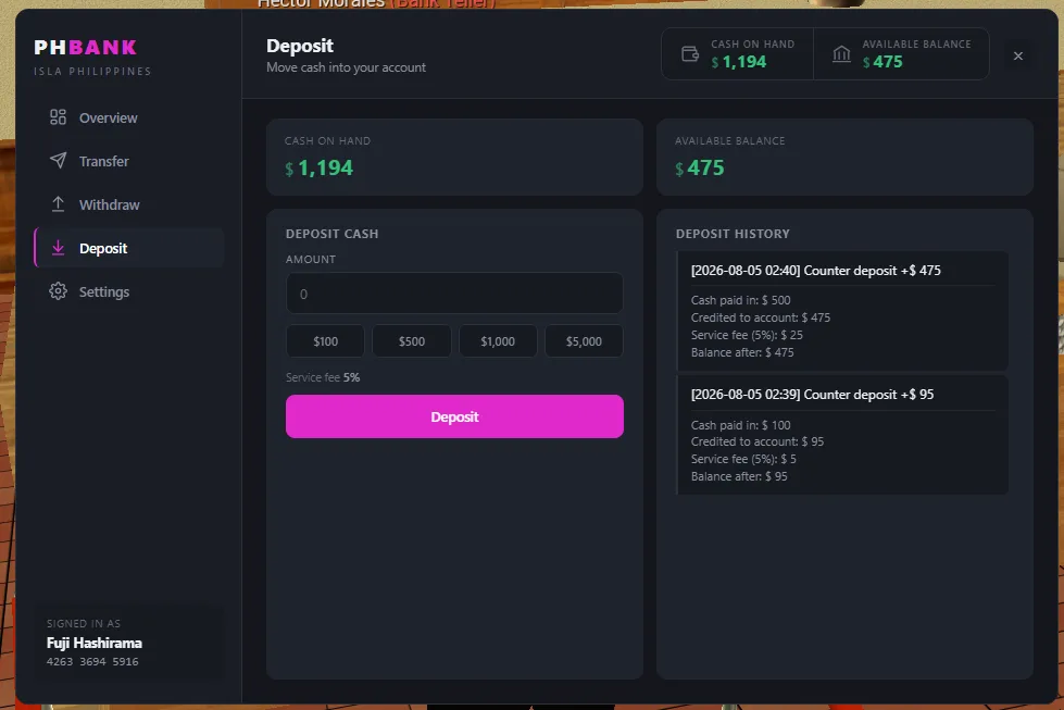 Deposits, fully itemized